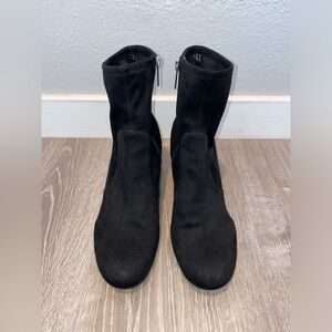 Black Suede Stretch Round Toe Ankle Bootie